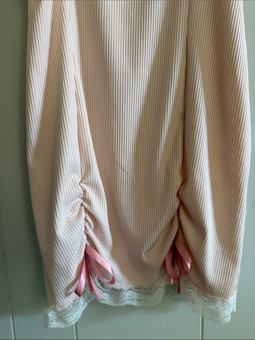 Coquette Cottagecore Pink Ribbed Lace-Trim Slip Dress Soft Girl Size Small - Picture 4 of 12